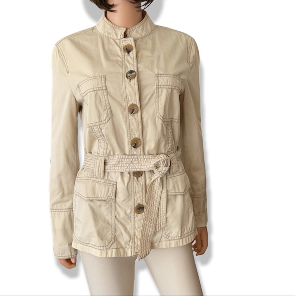 Vintage Zara Cotton Khaki Lightweight Safari Jacket Belted Utility Jacket